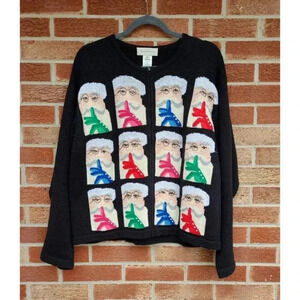 Vintage Susan Bristol Santa Claus Sweater Christmas Cardigan Women's Size XL